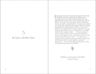 Inside sample of "Meditations of John Muir" book with topic/title on left and paragraph meditation on right.