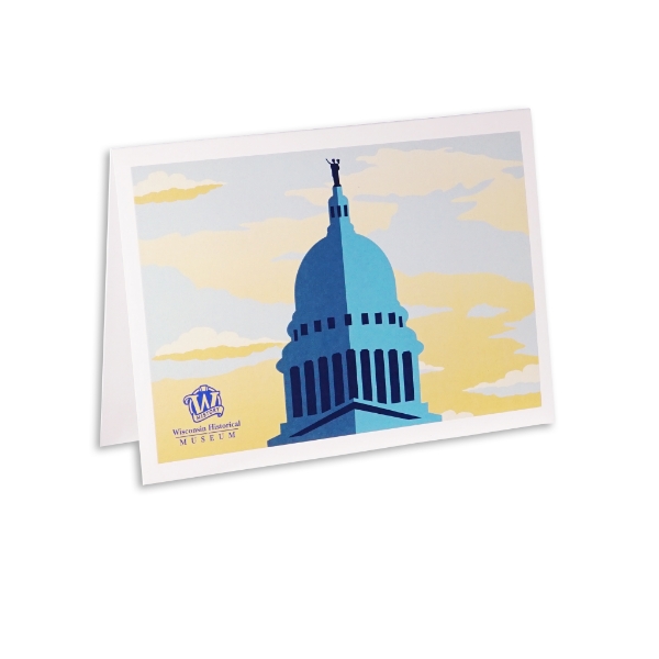 A greeting card featuring a graphic of the Wisconsin State Capitol