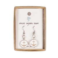 Wooden White Anchor Dangle Earrings