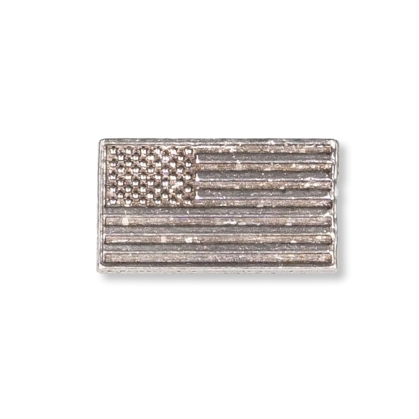 The front of the silver pewter American flag pin