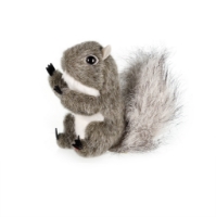 A picture of the left side of the gray mini squirrel finger puppet.