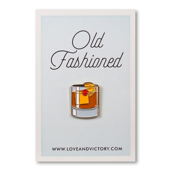 Brandy Old Fashioned pin in its packaging