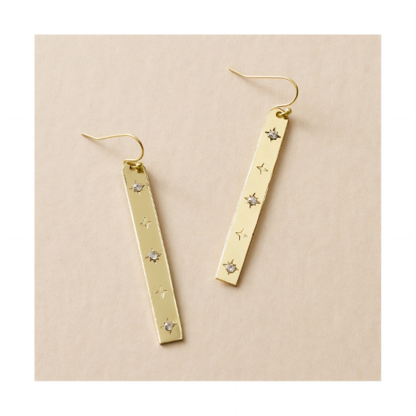 The Starry Long Studded Dangle Earrings - Gold outside of its packaging