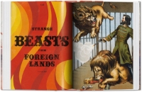 Open pages sample from "The Circus" with section title "Strange Beasts" on left and vintage illustration of lion tamer with two lions.