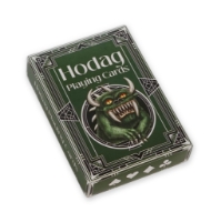 Green box of Hodag playing cards with illustration of snarling hodag beast with white fangs and horns.