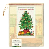 Christmas tree tea towel, folded in muslin bag.