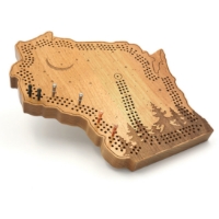 Wood Wisconsin shaped cribbage board with pegs.