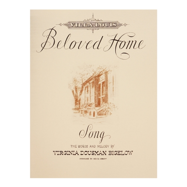 Front cover of the sheet music for "Beloved Home" by Virginia Dousman Bigelow.