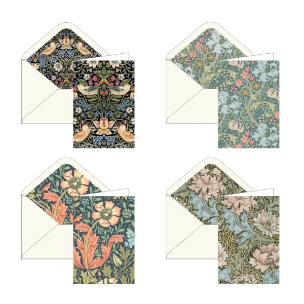 A set of four William Morris-inspired note cards with matching decorated envelopes.