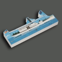 Miniature reproduction of the Loreley Steam Yacht, a painted wood cutout.